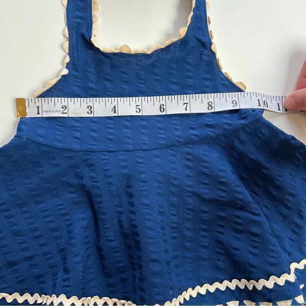 Vintage 1970s Apron Style Tie Belt Swing Halter Dress with Scalloped Trim